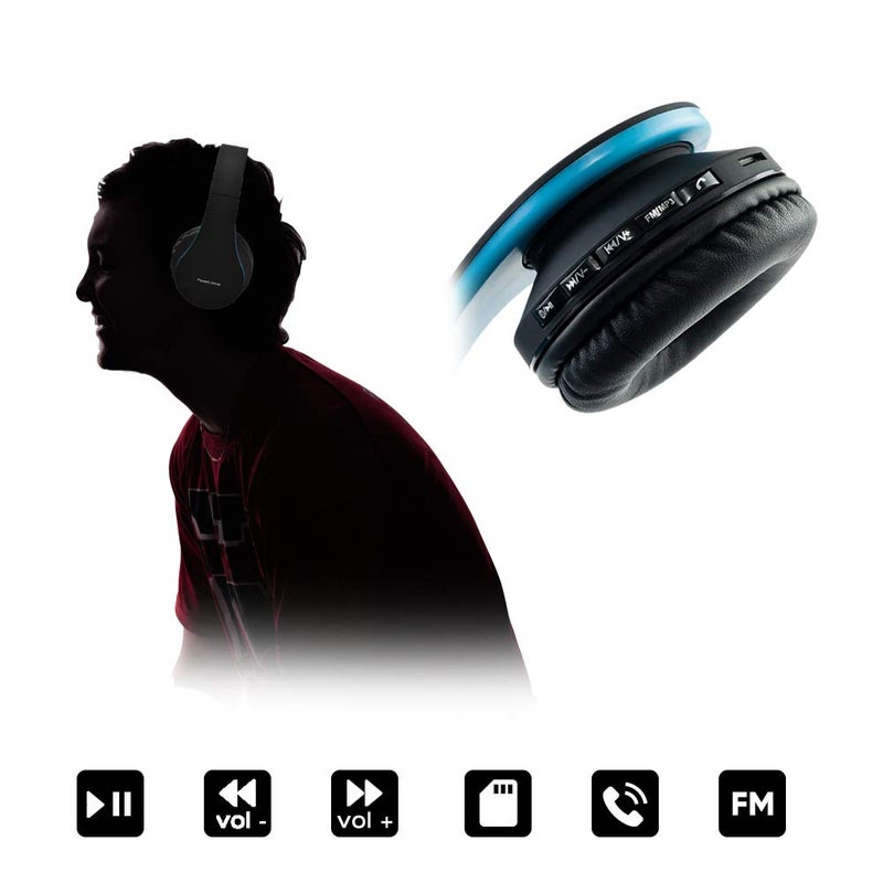 PowerLocus Wireless Bluetooth Over-Ear Stereo Foldable Headphones, Wired Headsets with Built-in Microphone for iPhone, Samsung, LG, iPad (Black/Blue) - Image 4